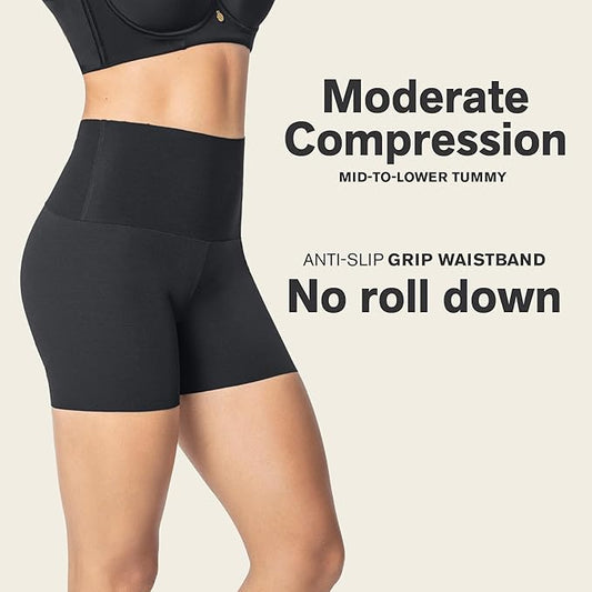 Leonisa Stay-in-Place Seamless Shorts for Women - High Waisted Shapewear Tummy Control